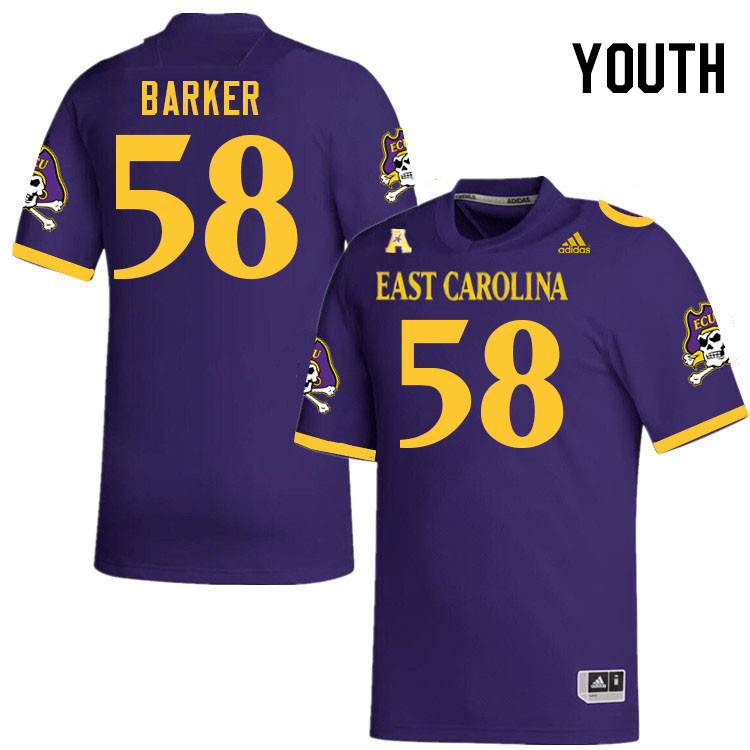 Youth #58 Jackson Barker ECU Pirates 2023 College Football Jerseys Stitched-Purple
